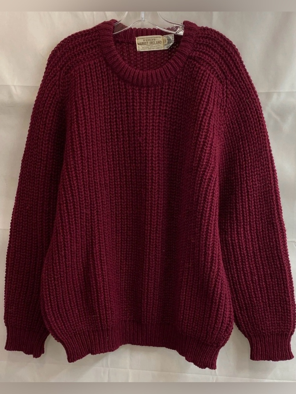 Women's Chunky Crewneck Sweater - Burgundy 100% Wool Size 44